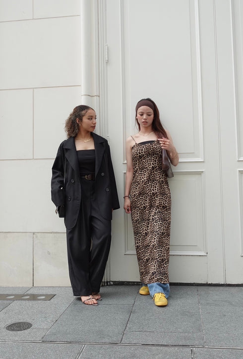 バックオープンレオパードワンピ